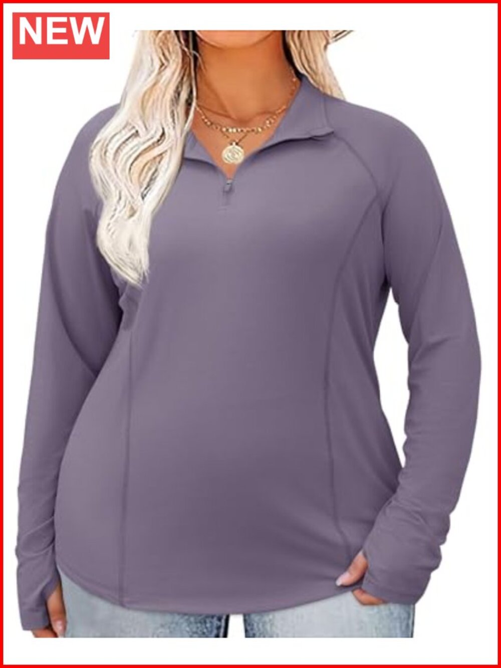 Womens Plus Size Workout Top 1/4 Zip Long Sleeve UPF 50+ Quick Dry Hiking Polo
